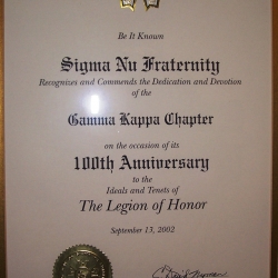 Gamma Kappa 100 year anniversary certificate