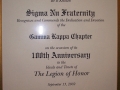 Gamma Kappa 100 year anniversary certificate